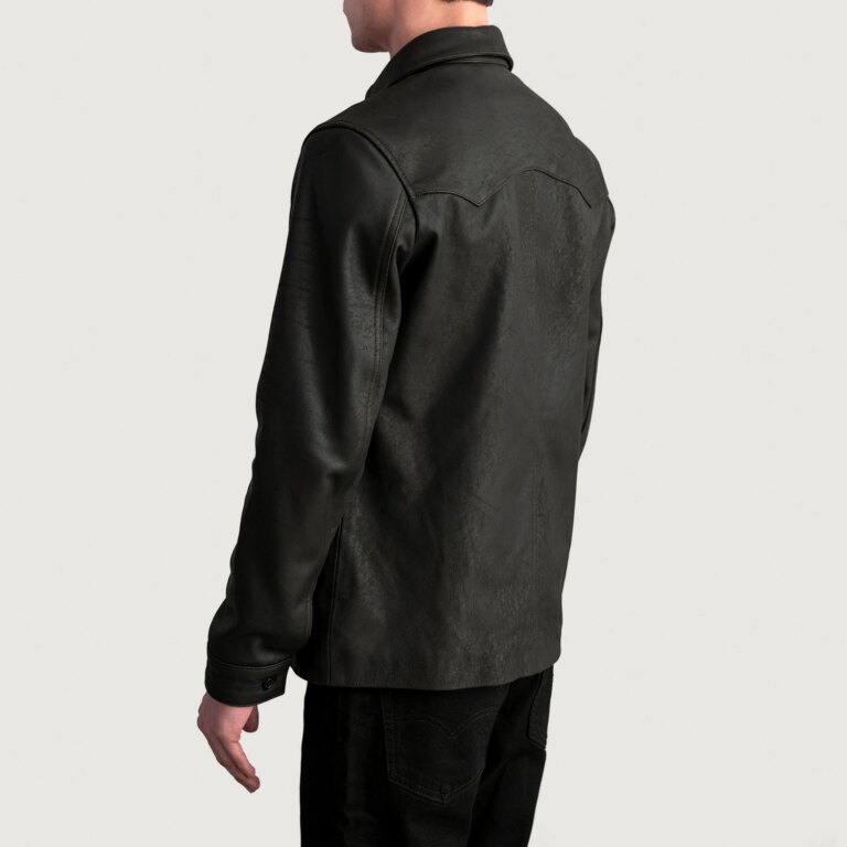 Mens Bronco Tumbled Brown Leather Shirt Tilted Back-8-1724068683474